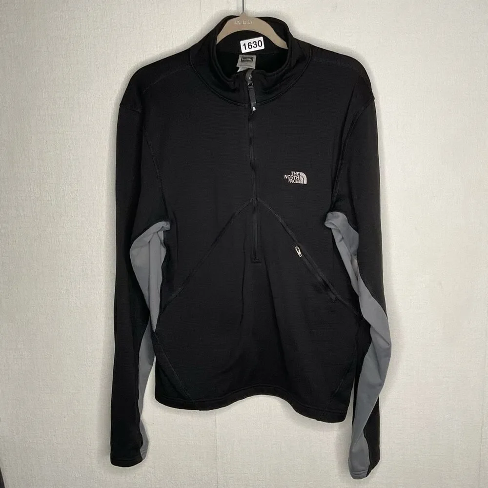The North Face Base Layer Shirt 1/2‎ Zip Sweatshirt Black/Gray Thumb Holes Hike